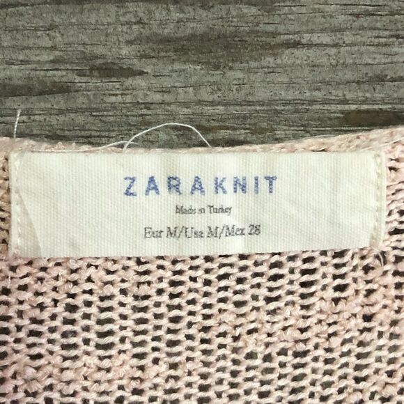 𝅺zara Knit Size Med Pink V-Neck Open Weave Sweater - Picture 4 of 4